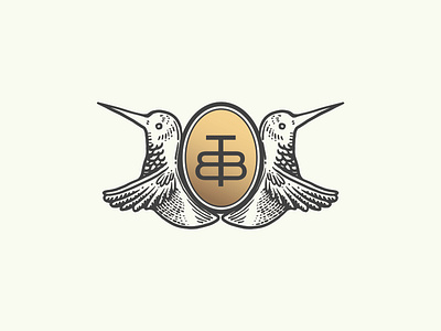 The Broadmoor Box Logo americana bird brand branding crest design drawing etching gold graphic design hummingbird identity illustration ink logo monogram procreate vector wings