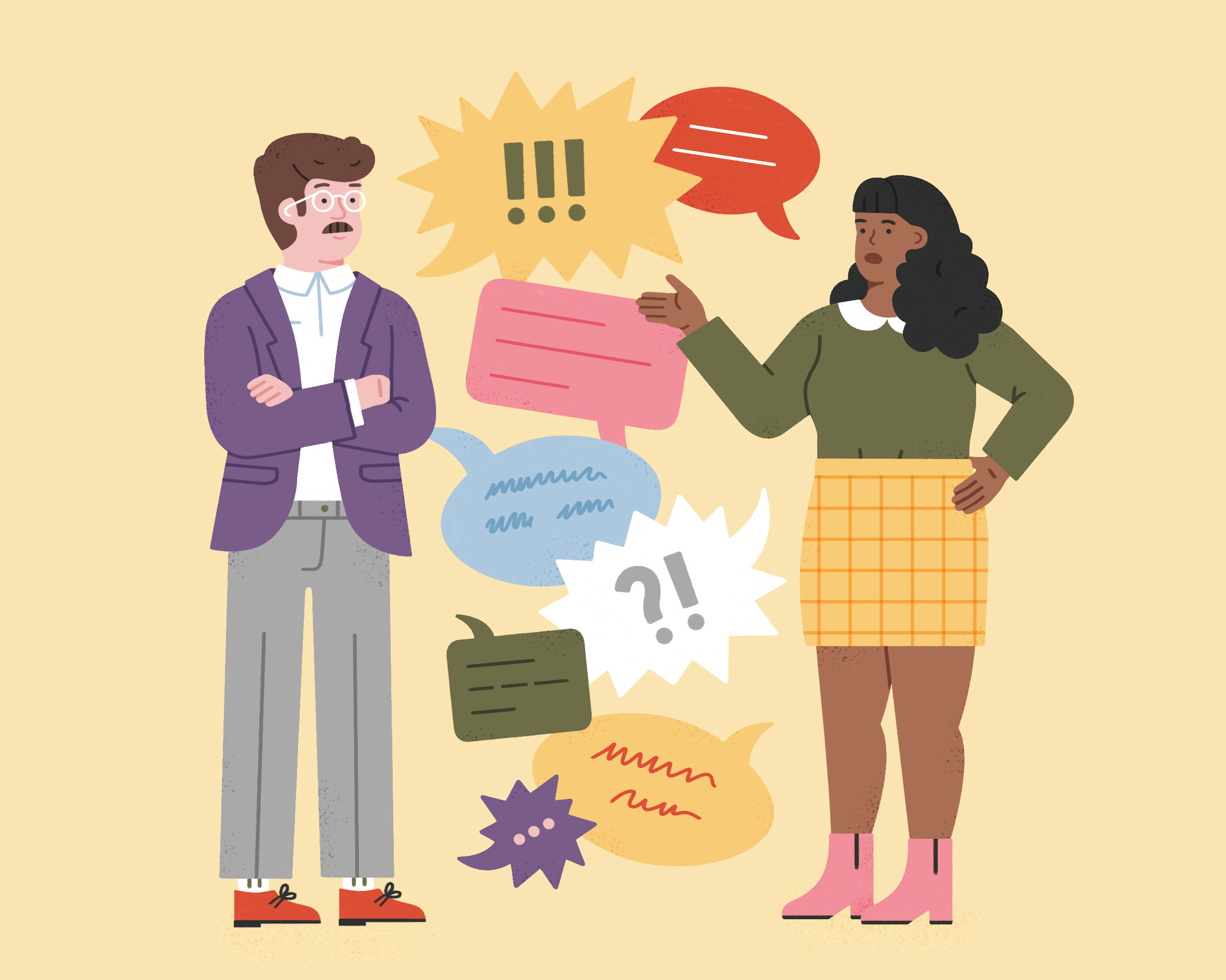 Let's discuss it! for Deutsch Perfekt 05/2023 conversation discussion drawing editorial editorialillustration illustration office people photoshop speechbubble talking work workplace