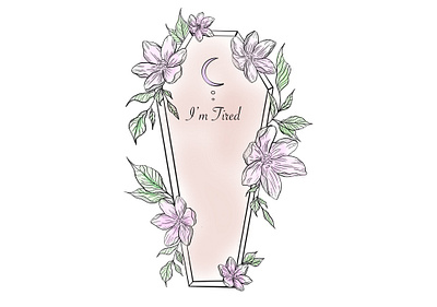 I’m Tired coffin digital drawing fine art floral funeral graphic design line art macabre memorial soft goth watercolour