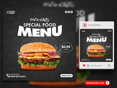 Food Menu Restaurant Social Media Banner Templates ads ads design banner burer post fast food food banner food flyer food menu food post food templates graphic design instagram post menu design motion graphics pizza post promotional ads restaurant flyer social media template web banner