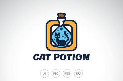 Cat Potion Logo cat logo cat potion logo design graphic design kitten logo logo logo design logo template pet pet logo potion logo template