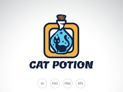 Cat Potion Logo cat logo cat potion logo design graphic design kitten logo logo logo design logo template pet pet logo potion logo template