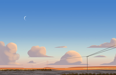West Texas Sky clouds desert evening illustration landscape moon nature sky texas