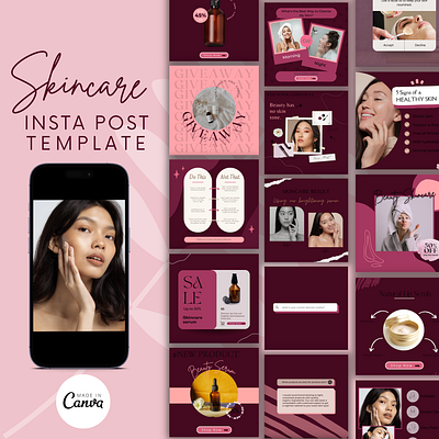 Skincare Instagram Template aesthetic instagram template app canva designs canva digital template canva social templates design graphic design illustration logo ui
