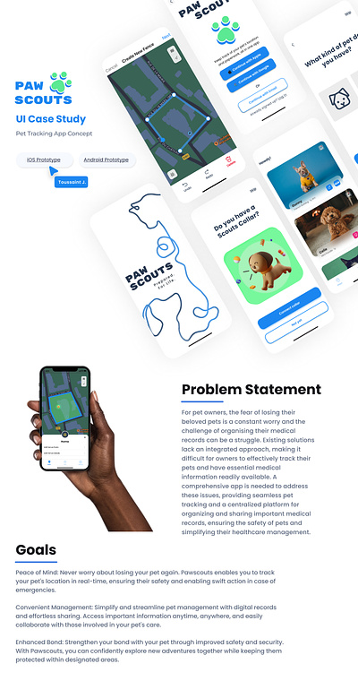 Native App UI Case Study | PawScouts app case study design figma gps ios mobile mobile app native app pet care pet tracking poppins product design ui ui design uiux user interface ux ux design uxui