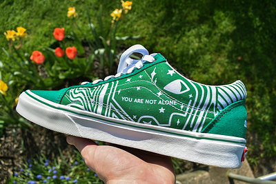 Sleepy Design Custom Vans "You Are Not Alone" custom shoes custom vans design green shoes psychedelic sleepy sleepy design trippy