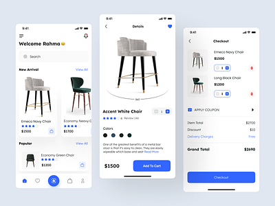 E-commerce Chairs Mobile App design: iOS Android ux ui designer app app ui branding chairs app ui chairs landing page chairs ui design graphic design illustration logo typography ui ux vector