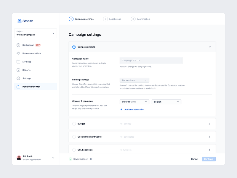 Campaign Creation Flow 1/3 campaign collapse configuration configure create creating dashboard details expand flow form input interface process progress setup steps ui user interface ux