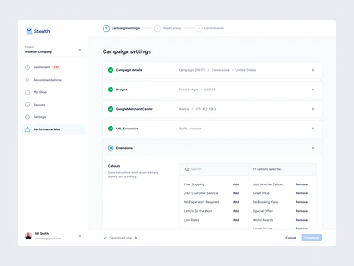 Campaign Creation Flow 3/3 ad campaign configuration configure create creating dashboard details flow interface process progress set up settings setup step steps ui user interface ux