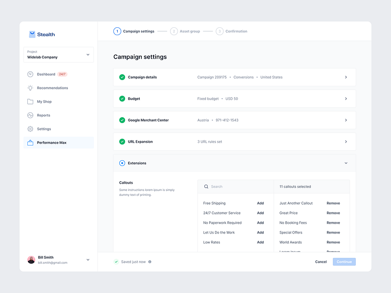 Campaign Creation Flow 3/3 ad campaign configuration configure create creating dashboard details flow interface process progress set up settings setup step steps ui user interface ux