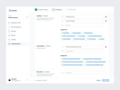 Asset Group Setup 3/3 ad ai campaign chatgpt configuration configure create creating dashboard flow input interface process progress setup steps ui user interface ux