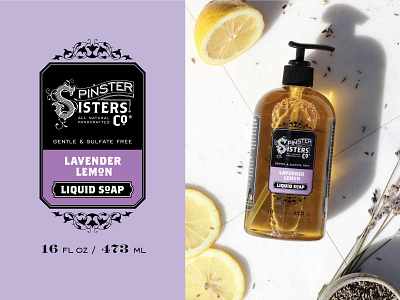 Spinster Sisters - Liquid Soap Label Design beauty branding creative direction design graphic design label packaging skincare