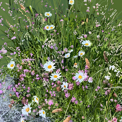 Flower meadow art design digital flowers illustration painting