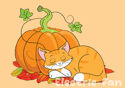 Snoozy Autumn Day autumn cat illustration pumpkin vector