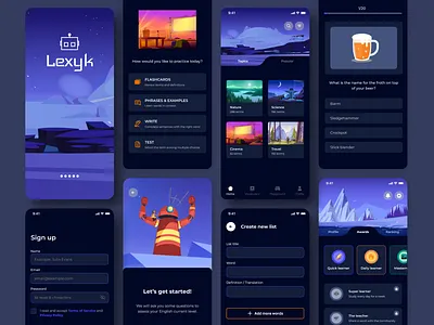 Lexyk: English Vocabulary learning app babbel dark mode duolingo e learning education english english app gamification gaming language learning learning app mobile mobile design ui ui design ux vocabulary