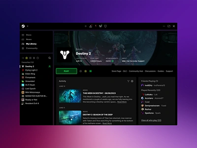 Steam UI Concept app clean dark mode interface steam ui