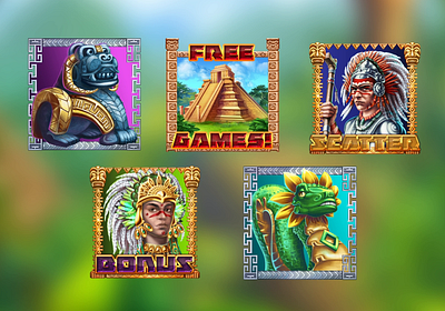 Mayan themed Game - set of slot symbols animation 2d animation animation character animation character design digital art gambling game art game design game designer graphic design mayan game mayan slot mayan symbols motion design motion graphics slot animation slot design slot designer slot game art symbols animation