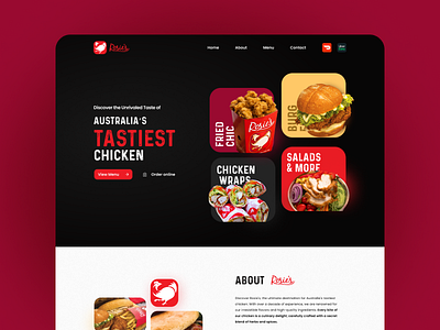 Rosies Chicken Restaurant Website UI fast food fried chicken graphic design minimal modern pizza restaurant ui