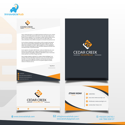 Stationary Design - Cedar creek excavating LLC animation branding business businesslogodesigners card construction design designreveal envelope design illustration industry letterhead logo logo mark logodesign minimalist logo professionalism property design symbol vector