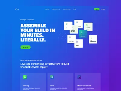 Fintech landing page app banking blue bold design desktop fintech flat green hero landing mini minimalistic purple simple ui