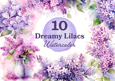 Dreamy Lilacs Watercolor Clipart Bundle clipart illustration lilacs watercolor