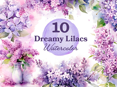 Dreamy Lilacs Watercolor Clipart Bundle clipart illustration lilacs watercolor