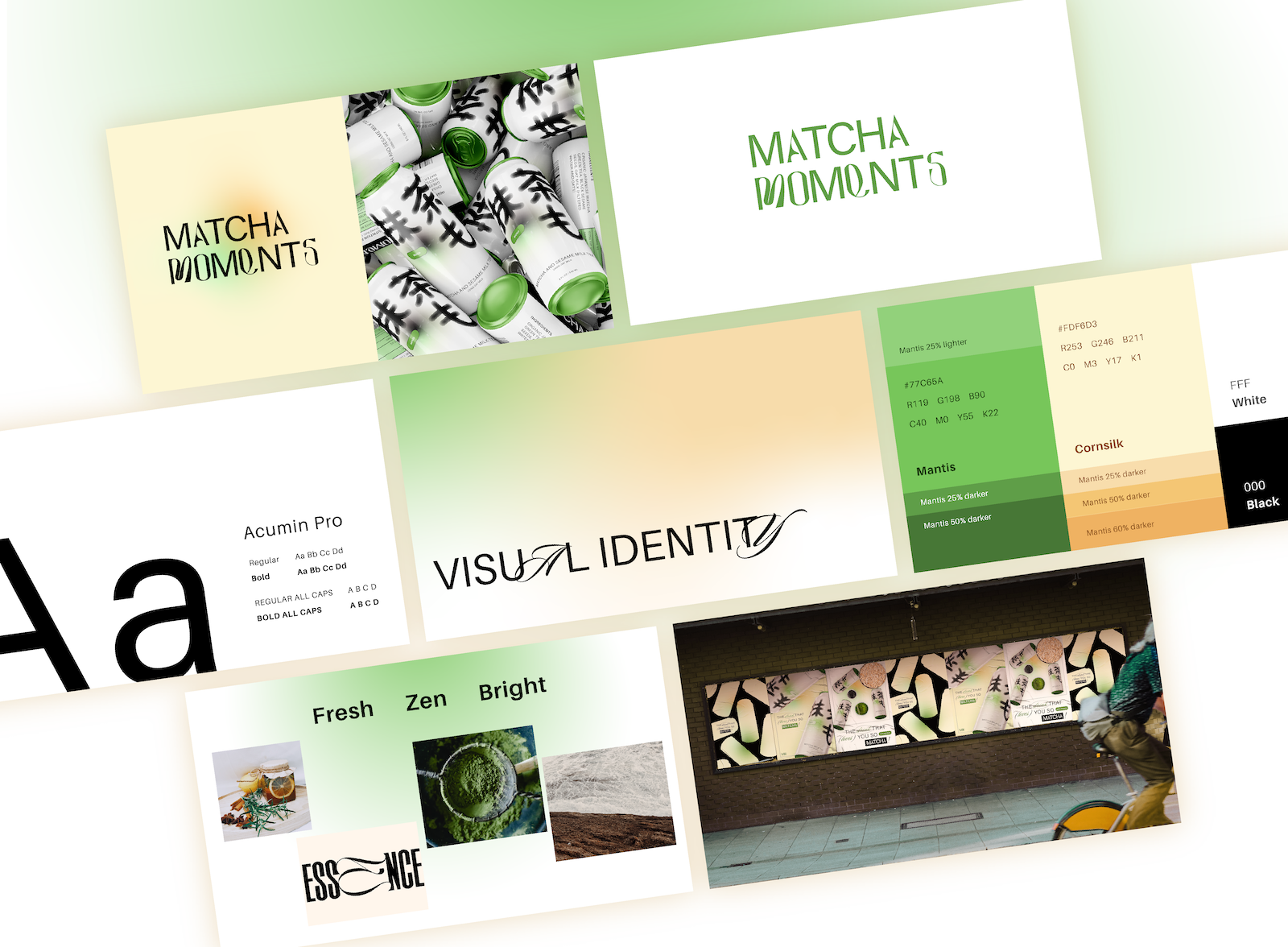 Matcha Moments Brandbook beverage brand brand design brand strategy branding can design design drink brand logo