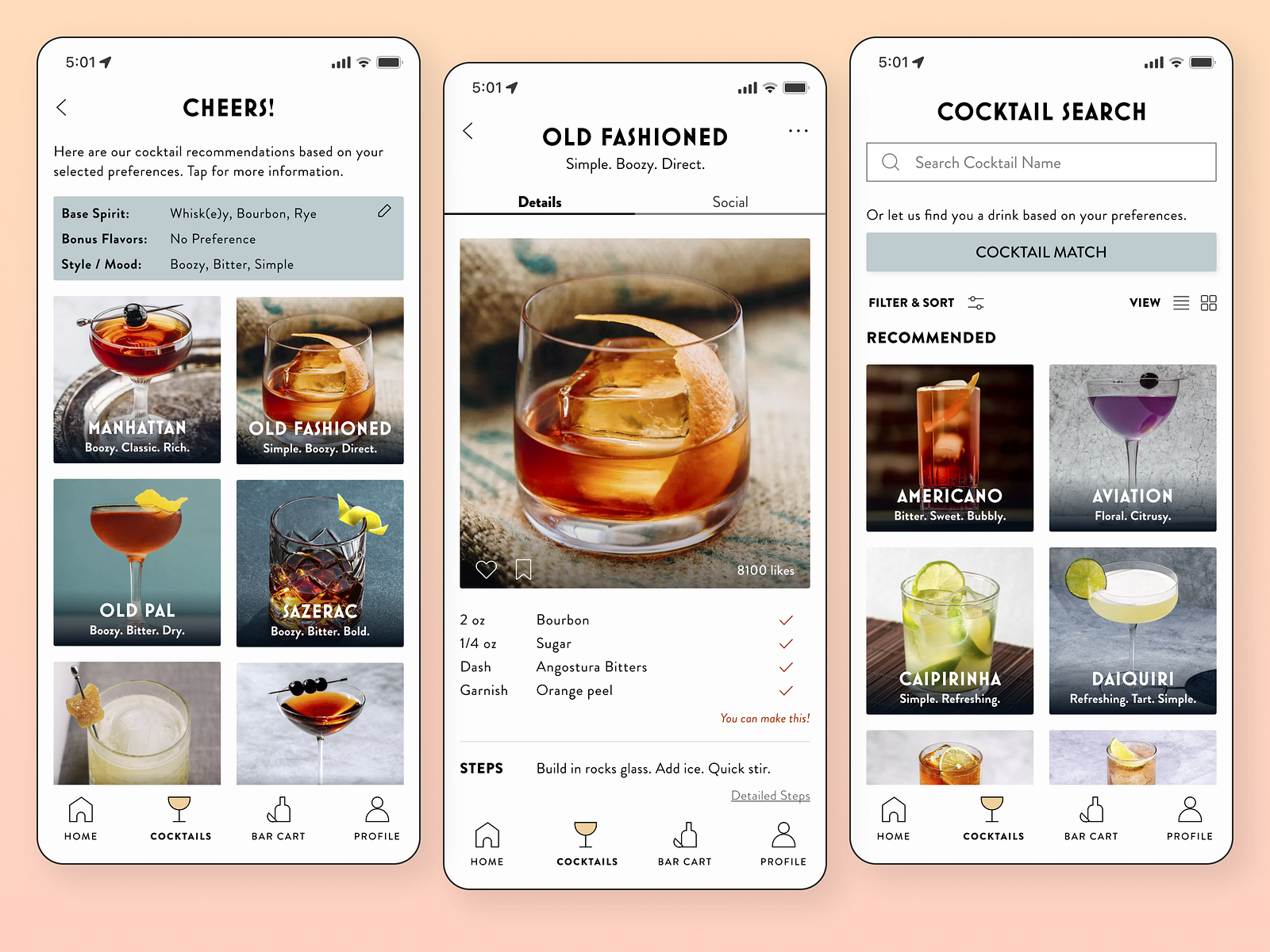 Cocktail App Search Results by Erin Ternes on Dribbble