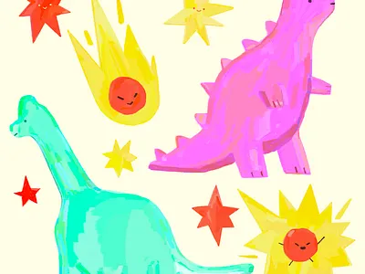 Extinction but make it cute character design children illustration color digital art editorial illustration illustration