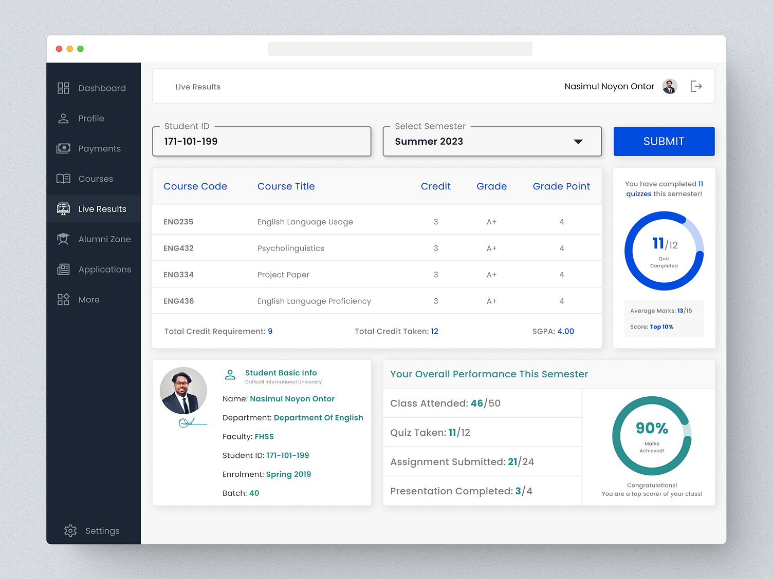 Student Portal Live Result Webpage UI (DIU) by MD Nasimul Huda on Dribbble