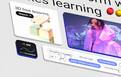 Online Platform 3d animation app clean education learn lessons minimalism motion online platform play studing ui ui kit video