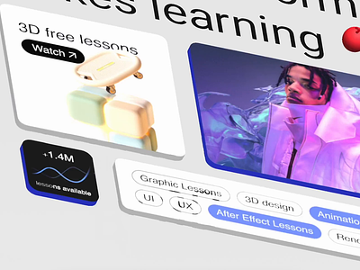 Online Platform 3d animation app clean education learn lessons minimalism motion online platform play studing ui ui kit video