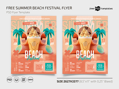 Free Summer Beach Festival Flyer Template + Instagram Post (PSD) beach event events festival flyer flyers free freebie palm photoshop print printed psd summer summertime template templates