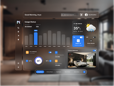 NestHome - Smarthome Spatial UI Design apple ar design clean design glass glasshmorp ios smart house smarthome spatial ui ui design virtual reality vision pro vr