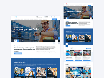 Company Profile Website Landing Page For Construction Company blue company construction design digital product design electrician equipment heavy indonesia labour landing mobile app page security services ui uiux ux design web website