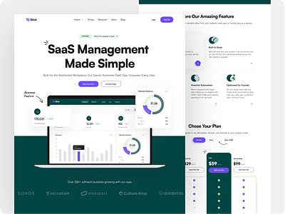 Slick - SaaS Landing Page business business landing pages business web clean design green landing page management management landing page management web minimalist pages purple saas saas landing page simple ux web web design website