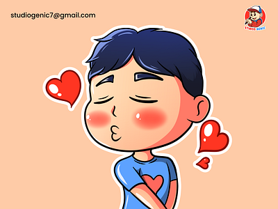 Cartoon Character Design, Emote Chibi Style - Boy With Kiss 2dcartoon 2dcharacter cartoon cartooncharacterdesign cutecharacter cutesticker sticker vector2dcharacter vectorcharacter