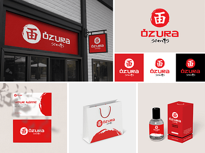 Ozura Scents - Perfume & Fashion Logo & Packaging advertisement bag box brand identity branding design facade fashion icon logo name card packaging paper bag perfume red scent signage vector visual identity