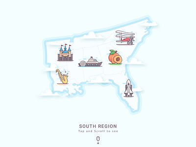 Southbound Wonders: Landmark Icon Illustration america map creative icons disneyland flat icon flat vector illustrations icon design icon illustration iconic landmarks iconography landmark icon illustration landmark icons map illustrations paddle steamer peach saxophone space shuttle triplane vector graphics vector icons vector illustration