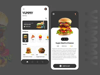 YUMMY (Food Delivery App) app delivery design food restaurant ui ux