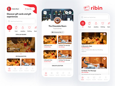 Ribin MobileApp category consist creative datingapp experience gift giftcardapp interface list gift listing category menu minimal module navbar ribinapp sendgift starttoend uidesign uiux uxdesign