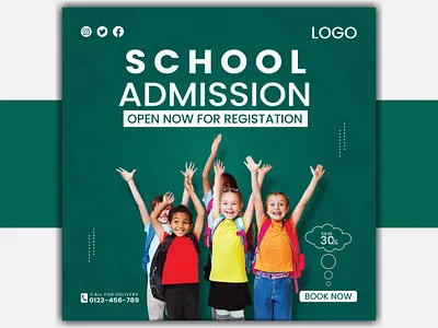 School Admission Social Media Post Design admission ads collage design discount instagram post kids post school social medai social media student template