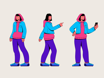 Girl character in hoodie branding character flat illustration ui vector