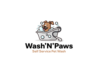 Wash n paws animal bath brand branding cartoon clean cute design dog elegant funny illustration logo logotype mark modern nice pet sign wash