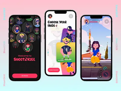 Shoot2Kill Game App ai game app design figma game app illustration lightmoode minimal product design ui ux