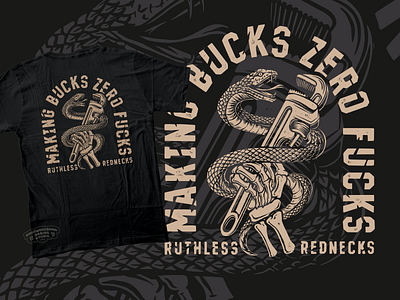 Making Bucks Zero Fucks Tees american band bluecollar branding building america graphic design handdrawn handlettering hardworker illustration lettering merch metal skull snake tees tshirt design typography vintagedesign wrench