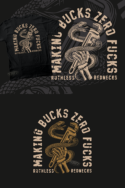 Making Bucks Zero Fucks Tees american band bluecollar branding building america graphic design handdrawn handlettering hardworker illustration lettering merch metal skull snake tees tshirt design typography vintagedesign wrench