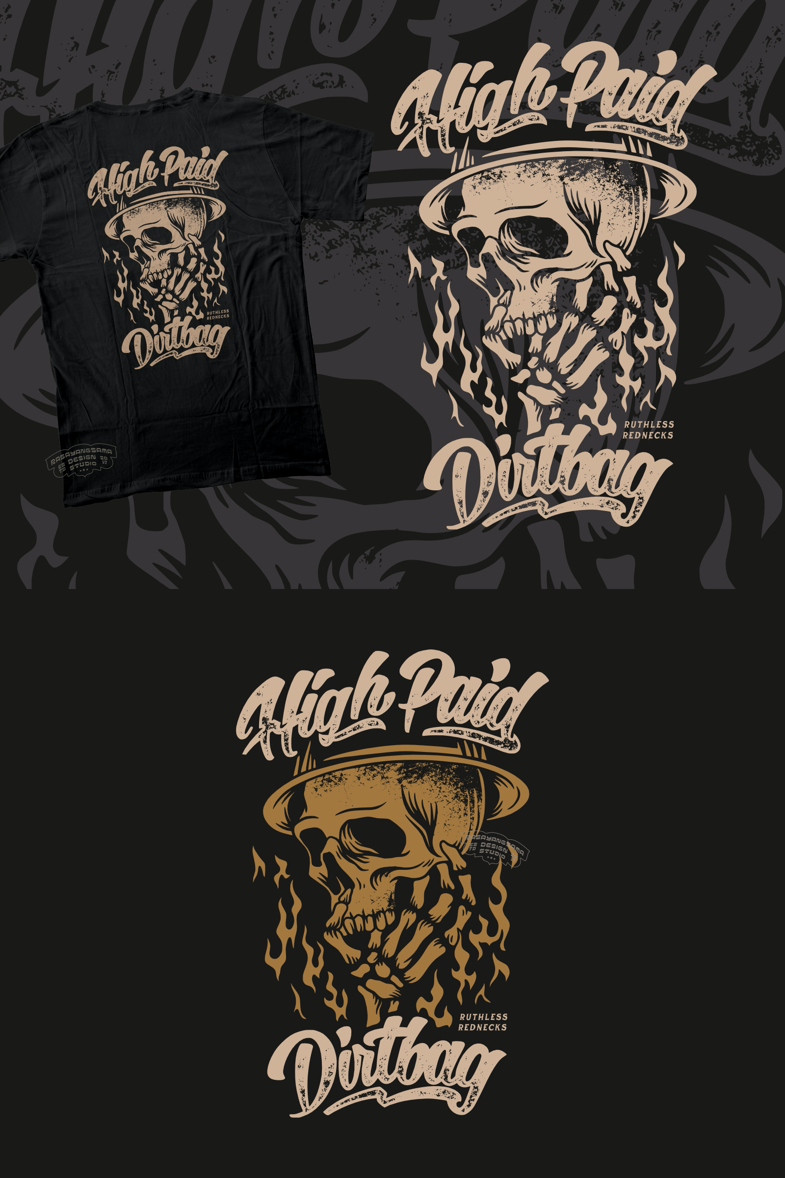 High Paid Dirtbag Tshirt Design bluecollar branding customlettering darkart design dirtbag graphic design handdrawn handlettering hardworkpaysoff high paid illustration lettering logo logotype safetyhelmet script skull typography vintagedesign