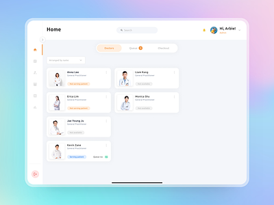 Redesign — Home UI layout app checkout clinic clinician dashboard doctor figma general practitioner health ipad ipados medical queue table tablet ui ux
