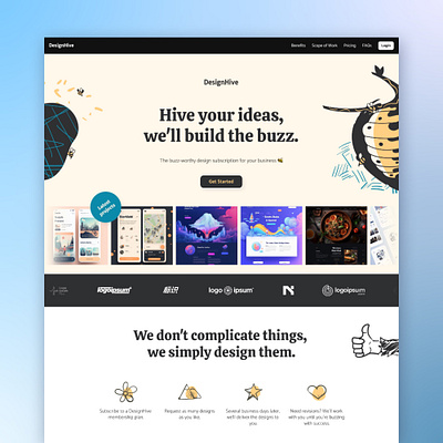 DesignHive - Design Subscription Landing Page graphic design illustration landing page ui ux